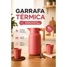 Garrafa Térmica Café Chá 1 Litro Café Bule Cabo de Madeira Ampola de Vidro Rosa
