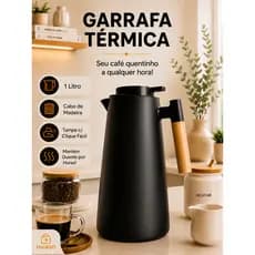 Garrafa Térmica Café e Chá 1 Litro com Cabo de Madeira Mantém Quentes por Horas Design Premium