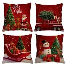 Conjunto 4 Capas p/ almofada/Estampa papai Noel/ Feliz natal/ Natalina/ Boas festas