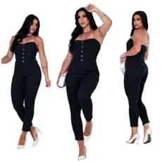 Macacão Tomara Que Caia Jeans Feminino Preto Laycra inspiração
