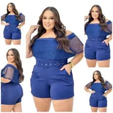 Conjunto Short+Blusa Ciganinha Plus Size Casual Laycra