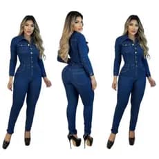 Macacão Manga Longa Jeans Feminino Inverno Top 20