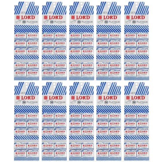 KIT 10 CARTELAS DE LÂMINAS LORD PLATINUM BARBEAR C/50 UN CADA – TOTAL 500 LÂMINAS PROFISSIONAIS