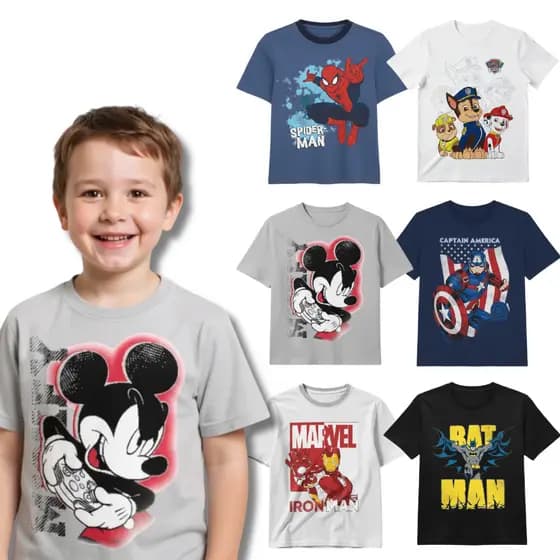 Kit Sortido 4 Camisetas Manga Curta Estampada Masculina/Menino Infantil 3 ou 4 Blusas