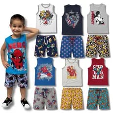 Kit 8 Peças Conjunto Regata Masculino Infantil - 4  Regatas + 4 Bermudas Menino Verão