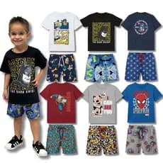 Kit 8 Peças Roupa Conjunto Infantil Masculino 4 Camisetas + 4 Bermudas Menino Verão