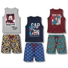 Kit 6 Peças Roupas Conjunto Infantil Masculino - 3  Regatas + 3 Bermudas Menino Verão