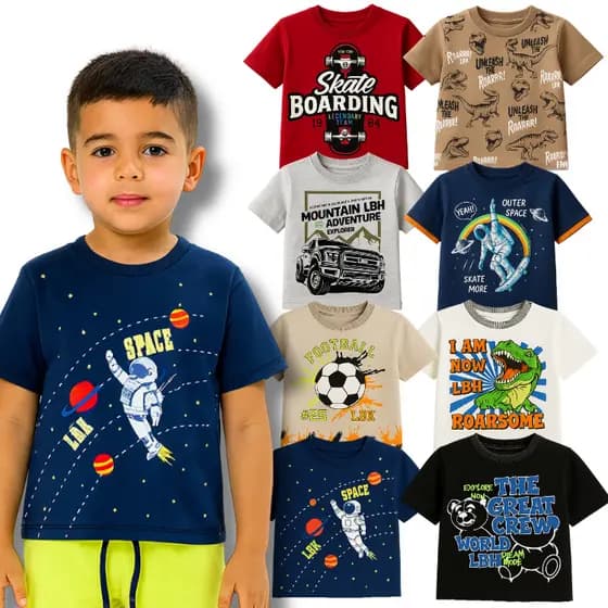Kit Sortido 5 Camisetas Coleção Estampada Masculino/Menino Infantil do 2 ao 10 - Roupas de Verão