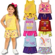 Kit Sortido 8 Peças Verão Feminino Coleção Regatas + Shorts Infantil 3 ou 4 Conjuntos do 1 ao 8