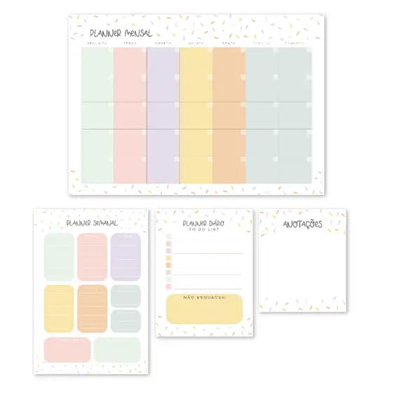Kit Planner Mensal, Semanal, Diário e Bloco Anotações Planer de Mesa Permanente Destacável Agenda