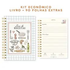 Kit Caderno de Receitas Personalizado + Refil 90 Folhas Extras Caderno Fichário Presente Criativo