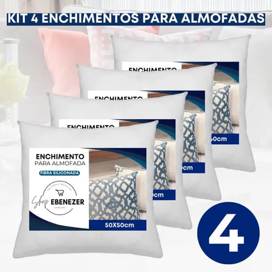Kit 4 Refil De Almofada 50x50cm Decorativa Fibra Siliconada Antialérgica Antiácaro Macio Premium