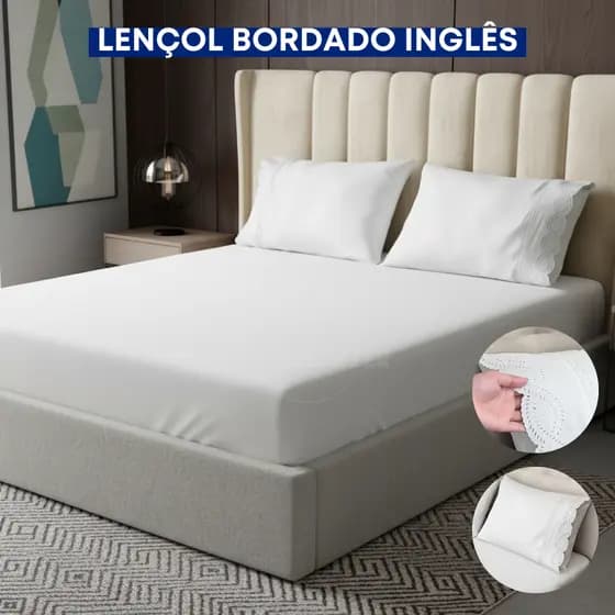 Roupa De Cama Casal, Queen E King Bordado Inglês Percal 400 Fios Macio Toque Aveludado Luxo Premium