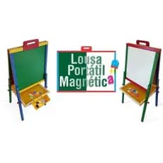 Lousa Magnética Infantil Cavalete Dobrável Giz Caneta 3 em 1