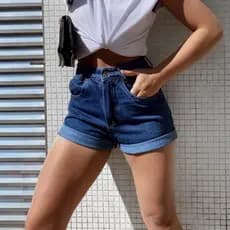 Shorts jeans mom cintura alta/shorts feminina lisa sem Lycra