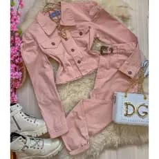 Conjunto jeans coloridas Jaqueta, Calças feminina com lycra