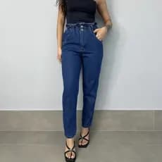 Calça Jeans Cintura elástica Feminina calças casuais Tecido Algodão Premium