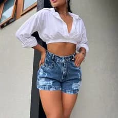 Short Jeans  Cintura Alta Short mom Short rasgadas  Femininas Modal Jeans  sem lycra
