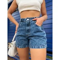 Short Jeans cintura alto com laser  rasgada Femininos short plus size