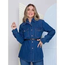 Camisa Jeans longo com cinto Femininas