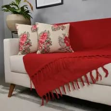 Kit Manta Para Sofá Vermelho + 2 Capas De Almofada Com Zíper