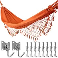 Kit Rede de Dormir Casal Laranja + Ganchos Costura Reforçada