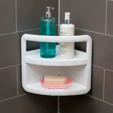 Porta Shampoo de Canto 2 Andares em Plástico Branco Organizador p/ Banheiro