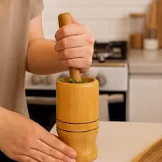Pilão Com Socador Madeira Amassador Moedor Macerador Alho Temperos 15cm