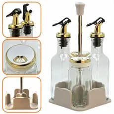 Kit Galheteiro De Mesa Vidro Porta Azeite Vinagre Pimenteiro Saleiro 4 Peças - Branco