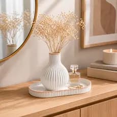 Kit Decorativo Vaso E Bandeja Peças Para Sala Banheiro Organização Minimalista Moderno — (107 carac