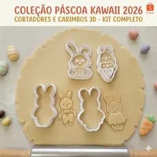 Cortador E Carimbo De Biscoito Páscoa Coelho Kit com 4 Completo Molde Cortador em 3D Coelhos Fofos