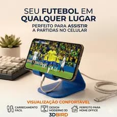 Suporte De Celular De Mesa Universal AzuL Com Passagem De Cabo De Carregamento Para Mesa Home Office