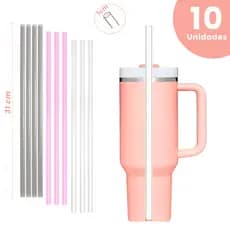 Canudos Substituição Reutilizáveis 31cm – Kit 10 Un Compativel Copo Térmico Quencher 40Oz