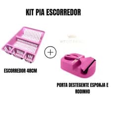 Escorredor Pia Rosa com Porta Detergente Esponja e Rodinho