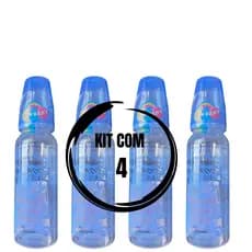 Kit com 4 Mamadeiras Lisa 240ml Bico Redondo em Silicone New Baby
