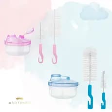 Kit 2 Escovas Limpeza Mamadeira com Porta Leite em Pó Para Bebê 150ml