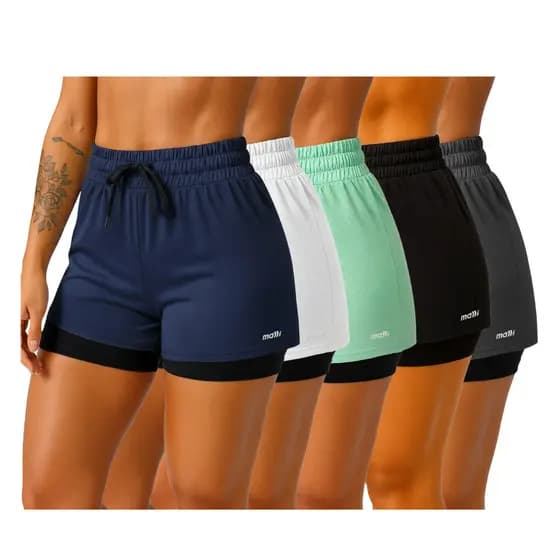 Kit 5 Berrmuda Short 2 em 1 Feminino Dryfit Treino Academia Fitness Corrida Esporte