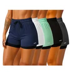 Kit 5 Berrmuda Short 2 em 1 Feminino Dryfit Treino Academia Fitness Corrida Esporte