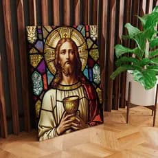 Quadro Decor Jesus Vitral Cálice em Canvas tela de quadro com borda infinita e madeira tratada 100cm x 80cm cod 03