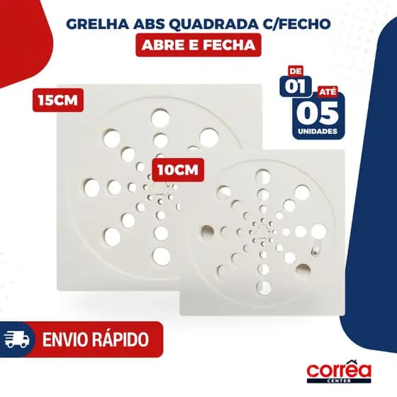 Grelha para Ralo Quadrada em ABS com Fecho – Abre e Fecha – 10x10 ou 15x15 – 1 até 5 Unidades