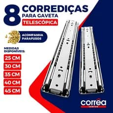Corrediça Telescópica Light Reforçada Trilho Gaveta Aço 25 30 35 40 45cm 8 Unidades Armário Cozinha