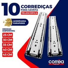 Corrediça Telescópica Light Reforçada Trilho Gaveta Aço 25 30 35 40 45cm 10 Unidades Armário Cozinha
