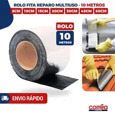 Fita Manta Asfáltica Rolo 10 Metros - Veda Tudo Autoadesiva com Alumínio – Multiuso – 5 a 60cm