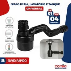 Sifao Copo Sanfonado Universal Preto PVC Pia Cozinha Banheiro Lavatório Tanque Extensivo Sifao