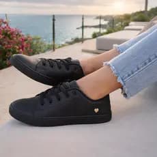 Tenis Feminino Sapatênis Casual, Preto, Nude Confortavel Moda