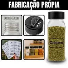 KIT Porta Temperos Premium  + Cartela com 25 Adesivos Tempero para Cozinha Envio Imediato