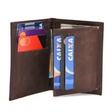 Carteira de Couro Legitimo Masculina Porta Cartão Novo Rg Cédula Moeda Documentos Compacta Slim