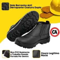 Bota Botina De Segurança Masculina Couro Legítimo Bico Pvc Sapato De Segurança Promoção Black Friday