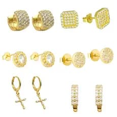 Brinco de Ouro 18k  Argola Redondo Cravejado em Zircônia Banhado em Ouro - Garimpo de Ouro