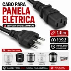 Cabo De Força para Panela De Arroz Elétrica 3L Fio de Energia Tomada Bilvolt 1,50m Várias Marcas